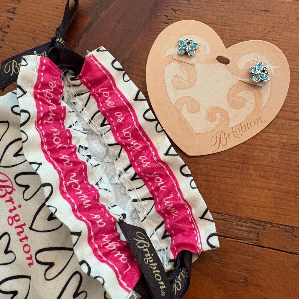 BRIGHTON BUTTERFLY SPARKLE WINGS STUD EARRINGS; NWT SILVER BLUE CRYSTAL - Picture 2 of 5